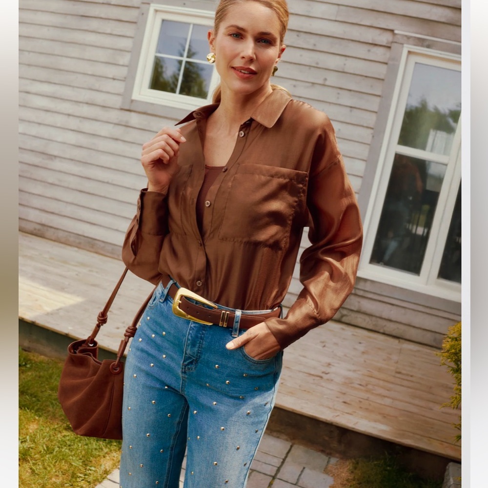 Laura Voile Button-Down Blouse Shirt Truffle Brown